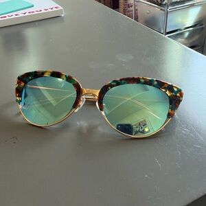 Krewe Tortoiseshell Cat Eye Sunglasses with Green Mirrored Lenses